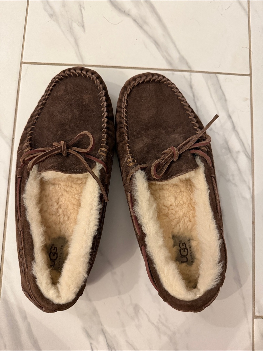 UGG Chocolate Brown Suede Shearling Moccasins